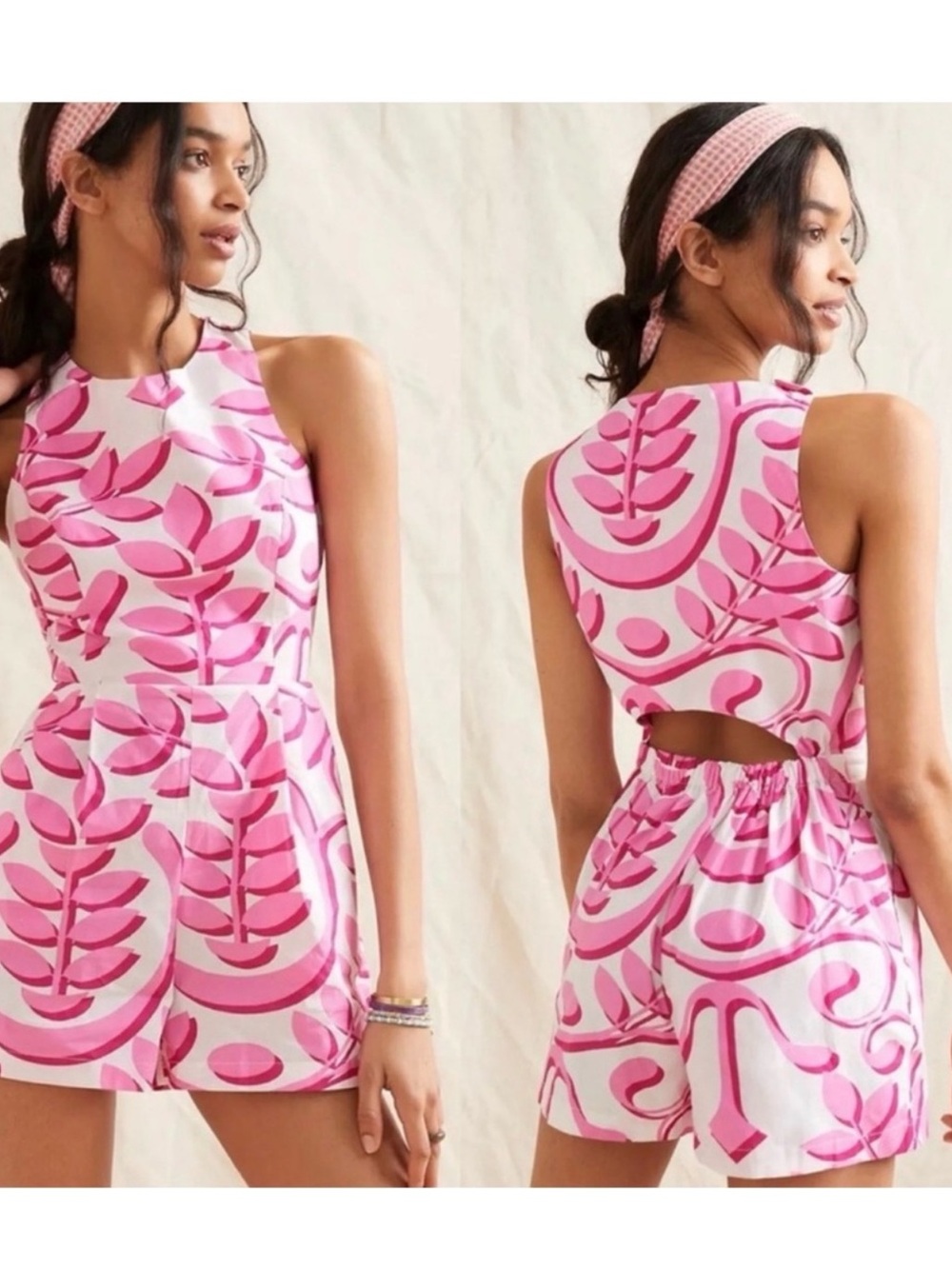Anthropologie Porridge Pink Pleated Cutout Romper